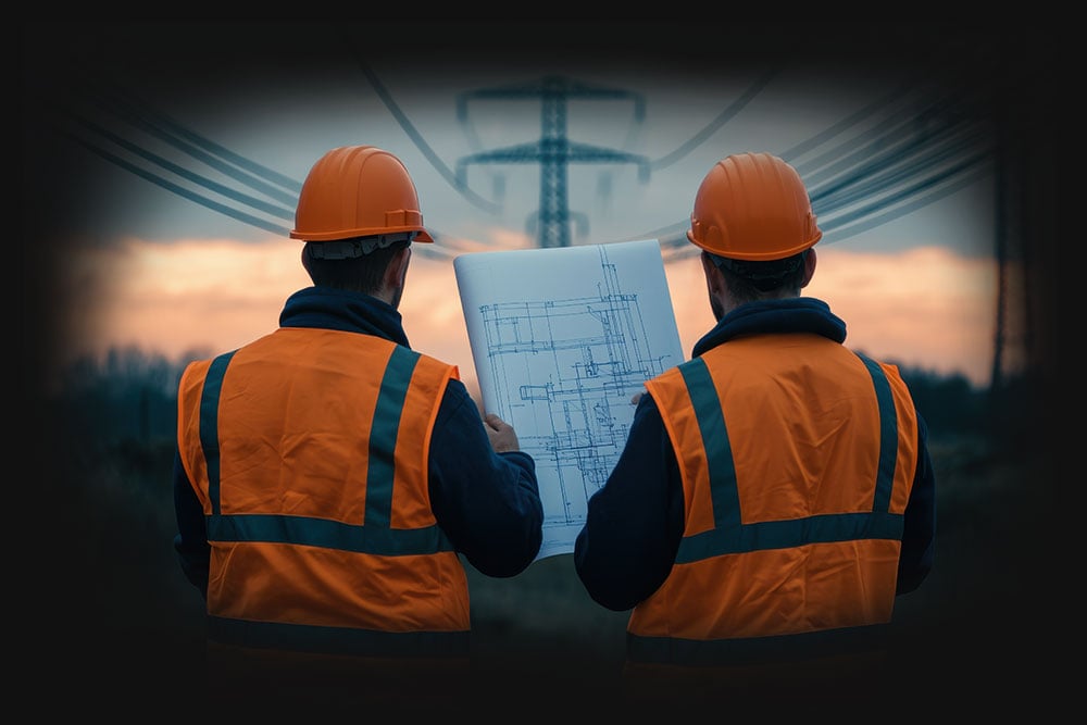 Engineers reviewing accurate electrical infrastructure schematics