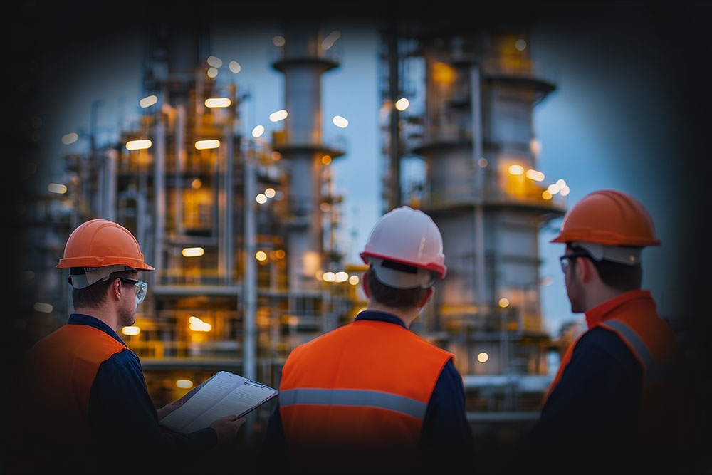 Engineers reviewing plant during capital project handover