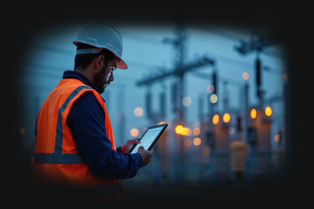 Utility engineer overseeing electrical infrastructure