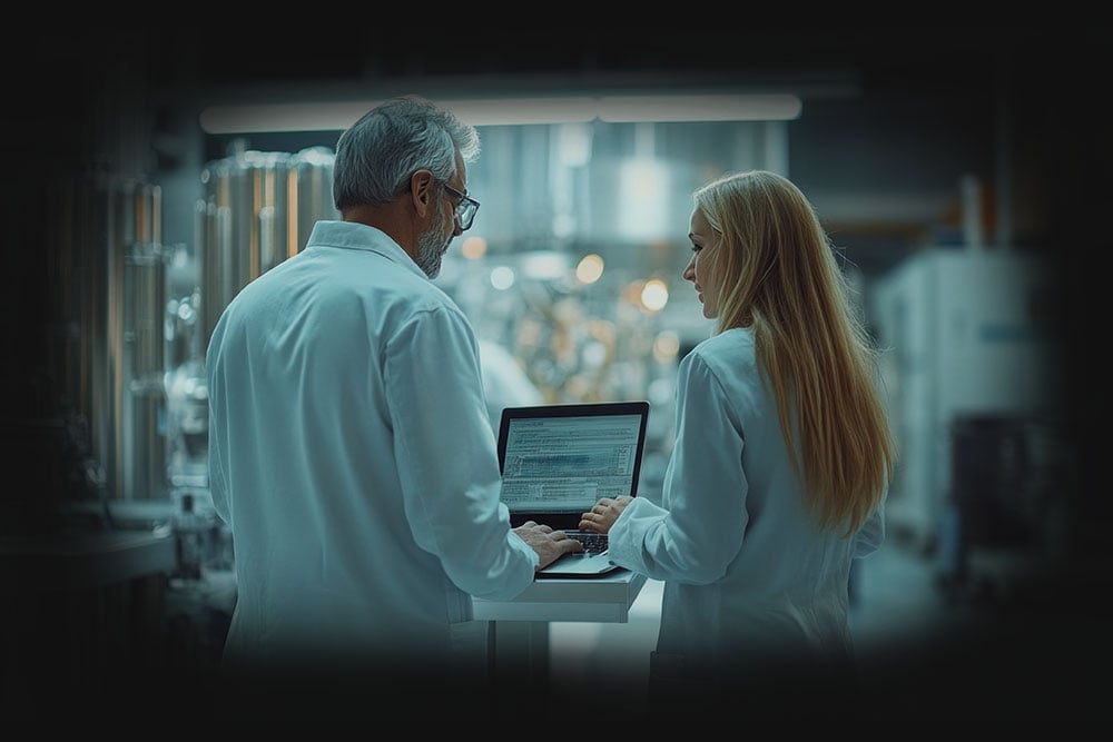 Process manufacturing professionals analyzing engineering documents