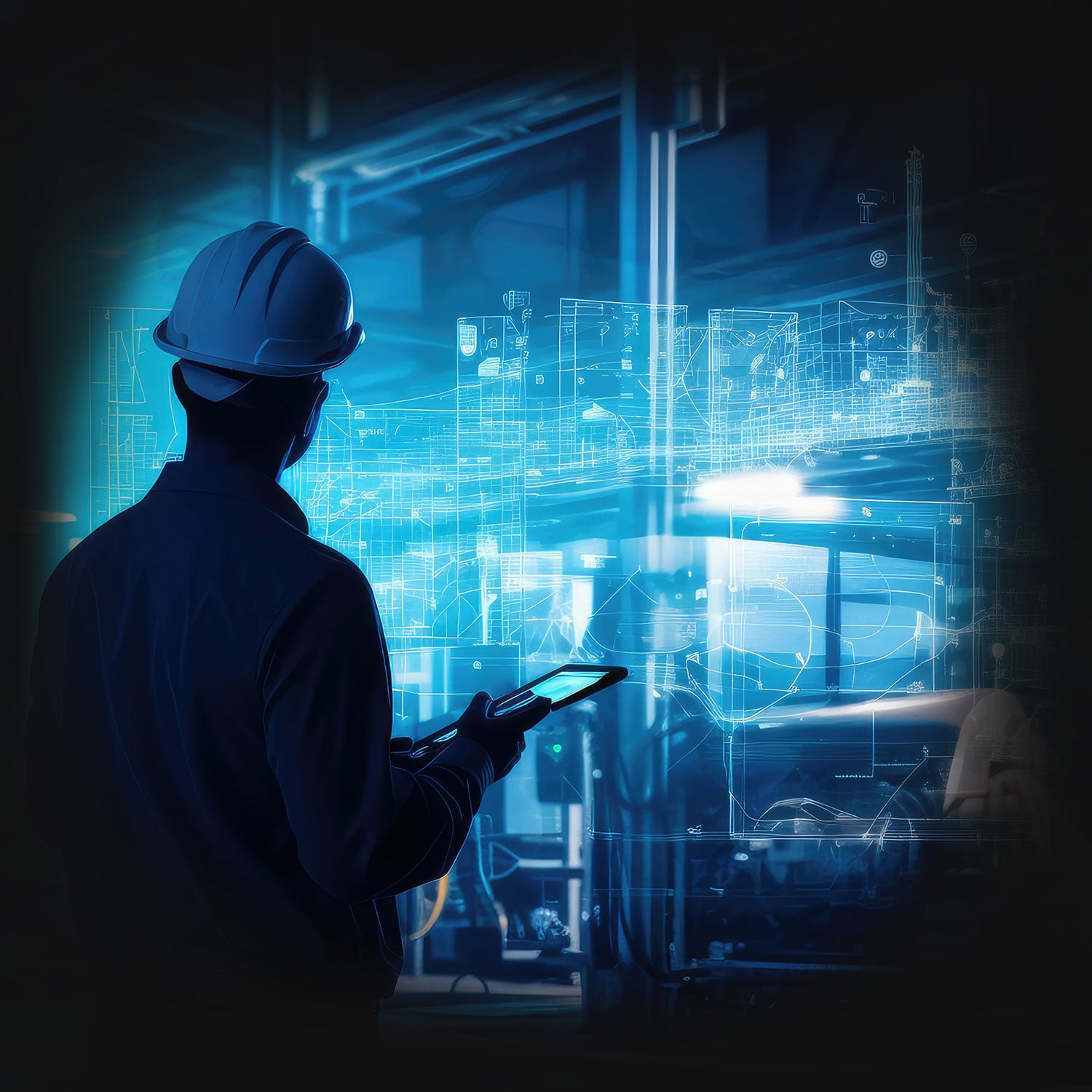 Engineer analyzing digital engineering information