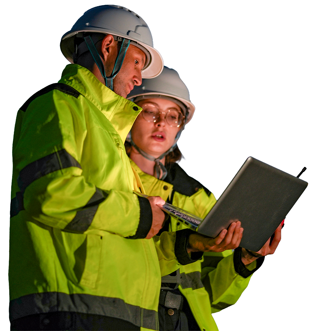 engineering team working in the field